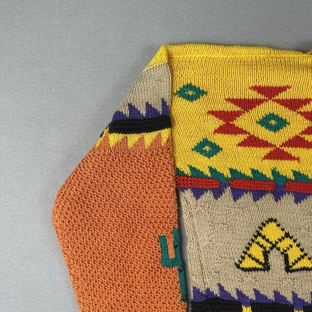 Vintage Alfonso Pozo Sweater Men's Large‎ Southwestern Cactus Teepee Novelty